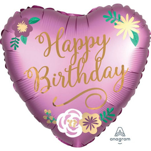 Pink Satin Heart Happy Birthday Balloon Bundle