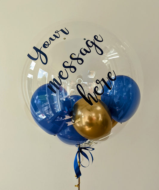 Personalised Royal Blue & Chrome Gold Bubble Balloon