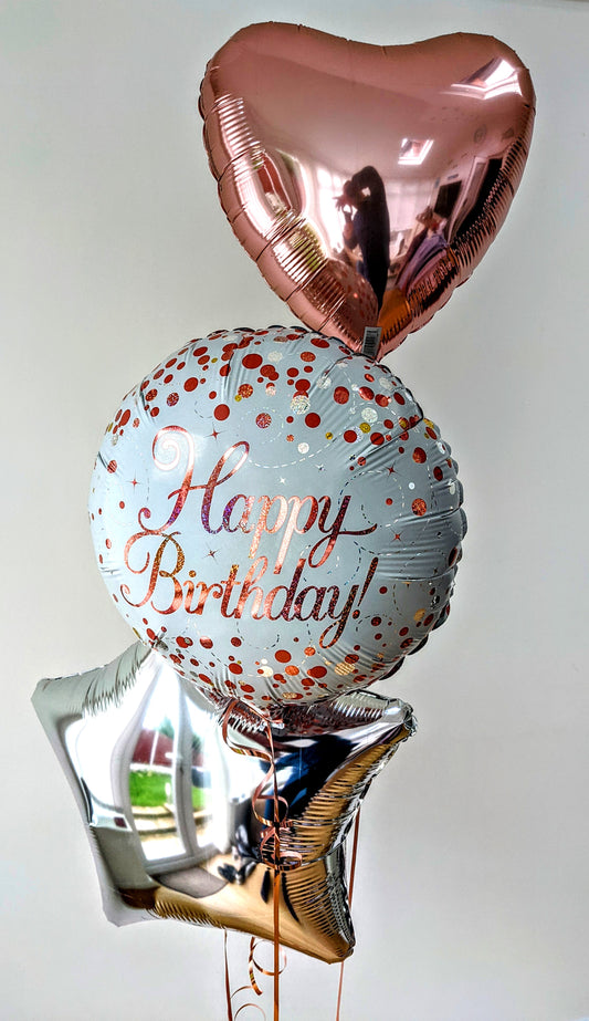 White & Rose Gold Fizz Foil Happy Birthday Balloon Bundle