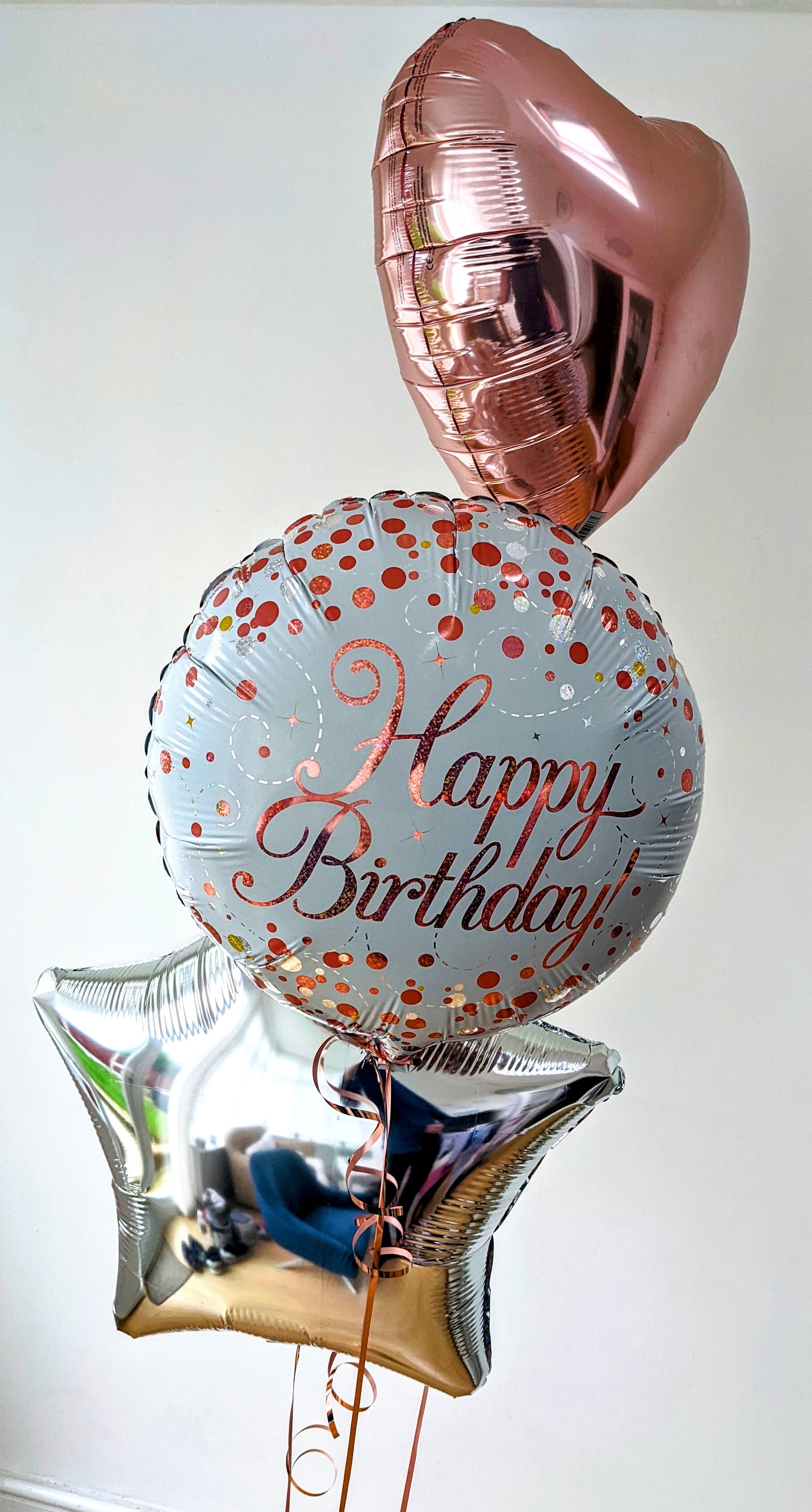 White & Rose Gold Fizz Foil Happy Birthday Balloon Bundle