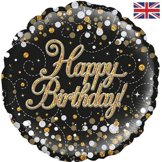 Black & Gold Fizz Foil Happy Birthday Balloon Bundle