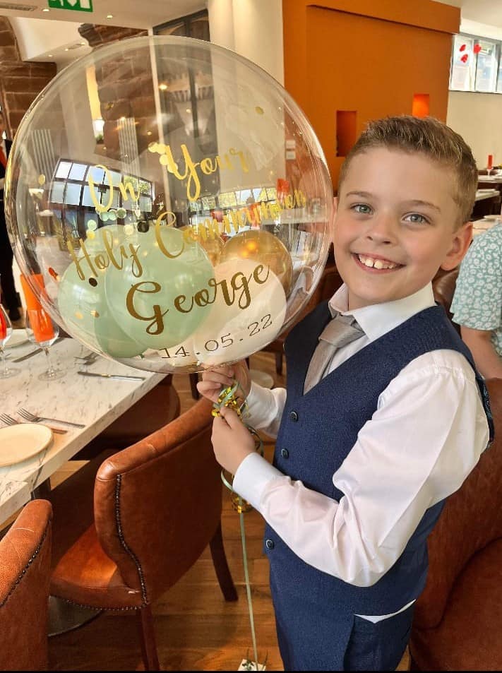 Personalised Sage, White & Gold Bubble Balloon